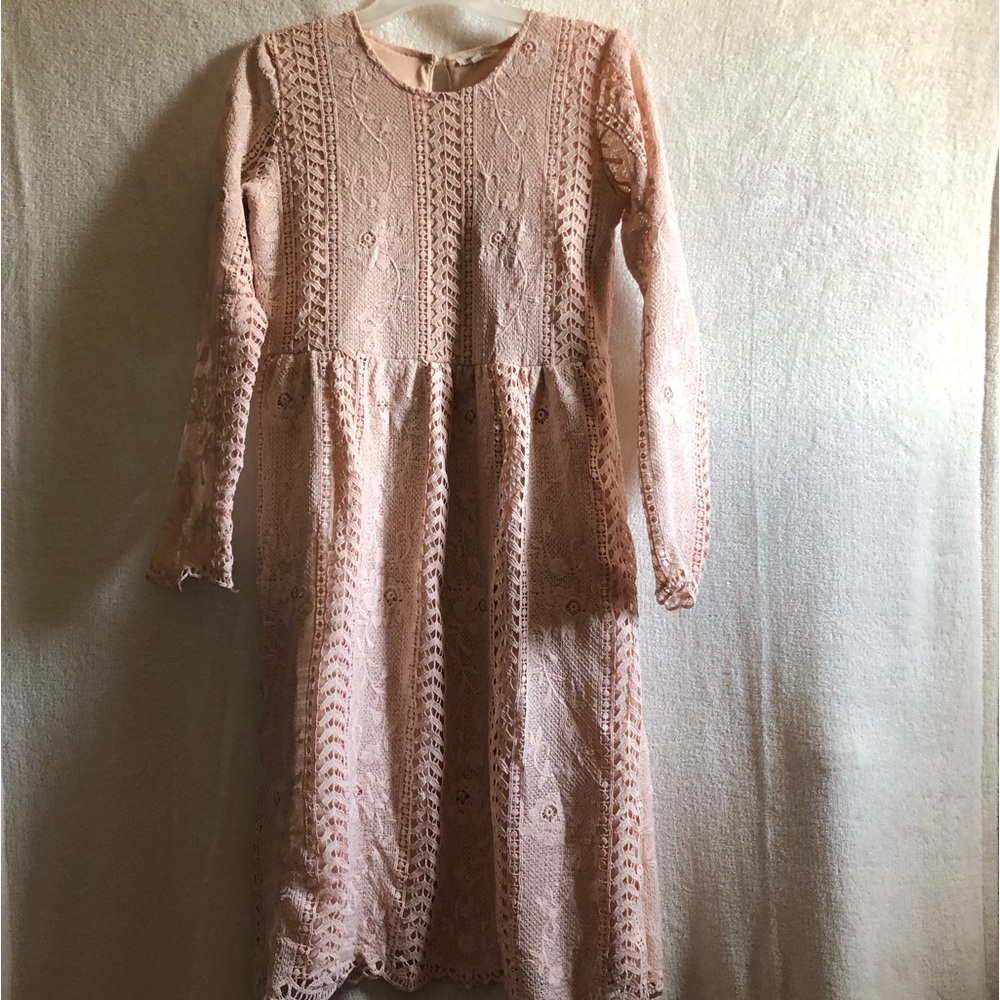 Boho Pale pink lace dress long sleeve